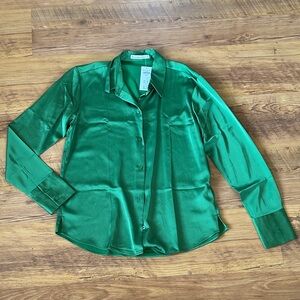 Abercrombie Green Satin Button-Up Shirt